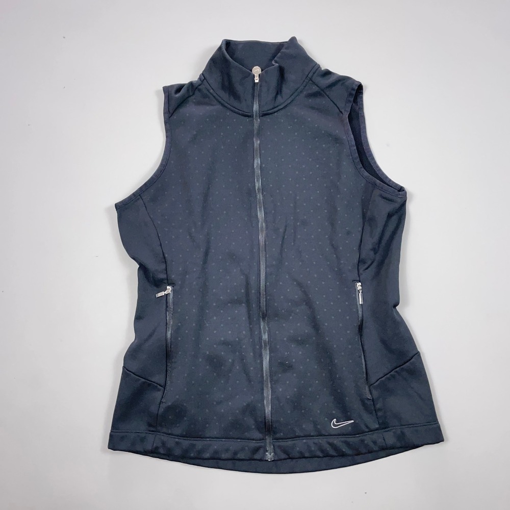 Nike Golf Womens Black Therma-FIT Polka Dot Full Zip Fleece Lined Vest Medium